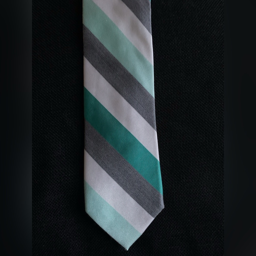 Express Vintage Men's Tie with Teal, Gray, and White Stripes